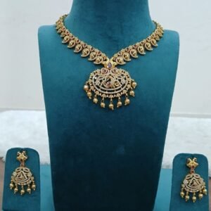 Micropolish ruby with Peacock design Neckset with earrings