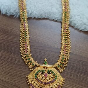 Long Micropolish muvvalu haaram with multi stones