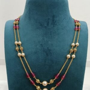 18 inches double line chain with nakshi balls and pink CZ drops