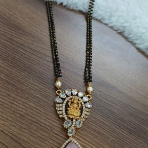 Light pink stone Lakshmi pendant with 18 inches blackbeads