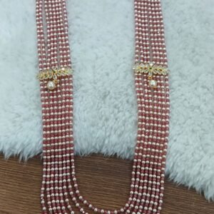 Gomedham shade 8 lines CZ layered haaram with polki stones pendants