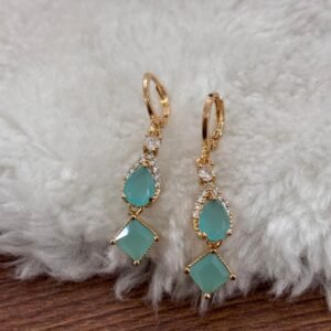 Sea blue stone ring hanging earrings
