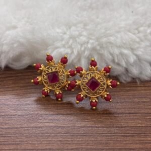 Ruby with simple coral Micropolish studs