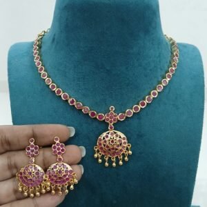 Full ruby stones Micropolish neck set with earrings