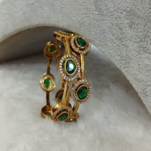 2.4 Victorian antique finish green stones bangles
