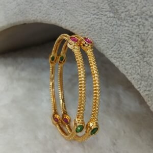 2.4 Simple multi oval stones with plain pattern Micropolish bangles (set of 2)