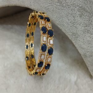 2.6 Blue stone with uncut gold copy Micropolish bangles (set of 2)