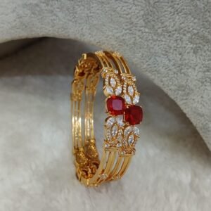 2.6 Round red stone with uncuts Micropolish bangles (set of 2)