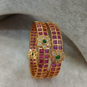 2.6 Heavy bridal gold copy ruby Micropolish bangles (set of 2)