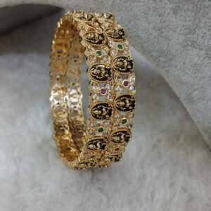 2.8 Dark nakshi lakshmi with stone design Micropolish bangles (set of 2)