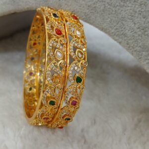 2.8 Micropolish mango pattern navarathna design bangles (set of 2)