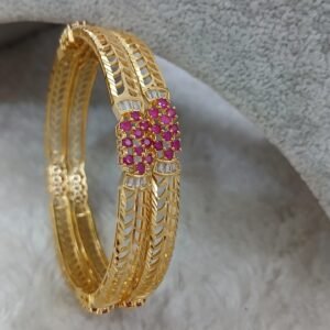 2.8 Hand cut gold copy small ruby & uncuts Micropolish bangles (set of 2)
