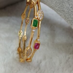2.8 Simple gold copy multi stone Micropolish bangles (set of 2)