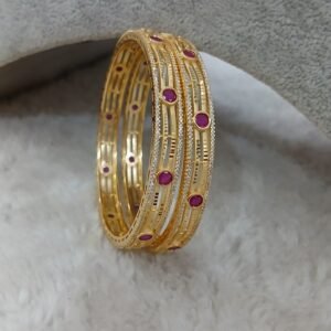 2.8 Gold copy hand cut ruby with diamond stone Micropolish bangles (set of 2)