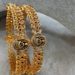 2.8 Nakshi lakshmi design with white and pink stones(set of 2)