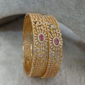 2.8 Heavy bridal fill stones with flower design Micropolish bangles (set of 2)