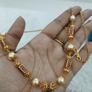 Rectangle nakshi balls with swarouski chain (red)