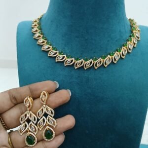 Green stones with uncuts Micropolish neck set with earrings
