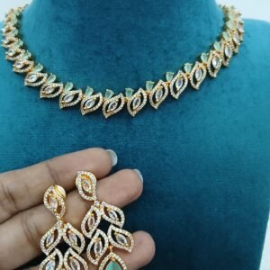 Sea green with uncuts Micropolish neck set with earrings