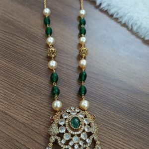 Green stone Peacock pendant with beads chain