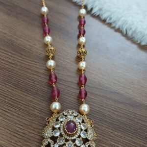 Pink stone Peacock pendant with beads chain
