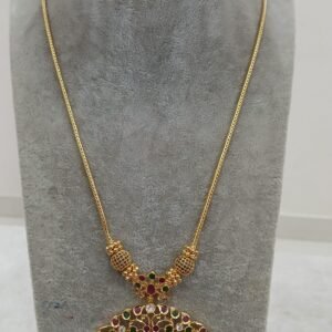 25 inches long Micropolish naan chain with lakshmi kaasu Big size multi stones pendant