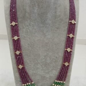 Dark purple 5 Lines CZ layered haaram with diamond pendants