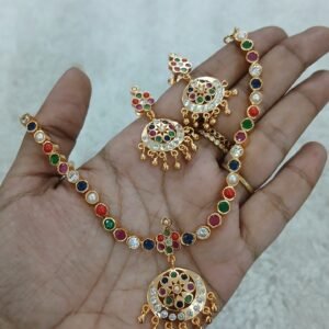 Navarathna stones Micropolish neck set with earrings
