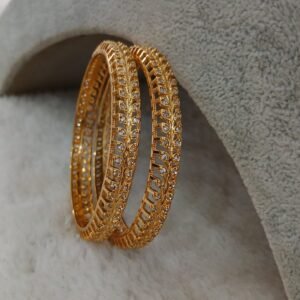 2.4 Micropolish leaf pattern with white stone bangles (set of 2)