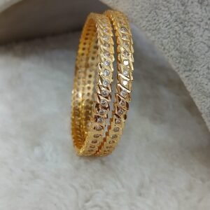 2.4 Heavy real metal hand fit Micropolish bangles with white stones (set of 2)