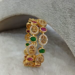 2.4 Gold copy nakshi with full stone detailing Micropolish bangles (set of 2)