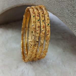 2.6 Simple meenakari detailing with gold copy cutting pattern Micropolish bangles (set of 4)