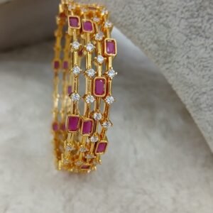 Rectangle ruby stones with white stones (set of 4)