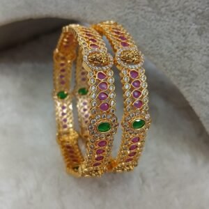 2.8 Gold copy lakshmi with ruby Micropolish bangles (set of 2)