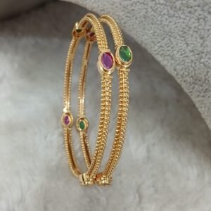 2.8 Plain with balls detailing multi stone Micropolish bangles (set of 2)