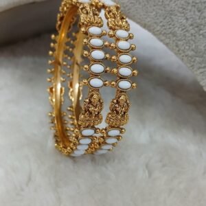 2.8 Antique nakshi lalshmi with white beads bangles (set of 2)