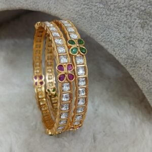 2.8 Mossanite with multi stones Micropolish bangles (set of 2)