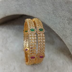 2.8 Multi stones with full cz Micropolish bangles (set of 2)