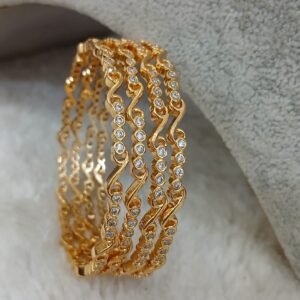 2.6 Micropolish S pattern white stone bangles (set of 4)