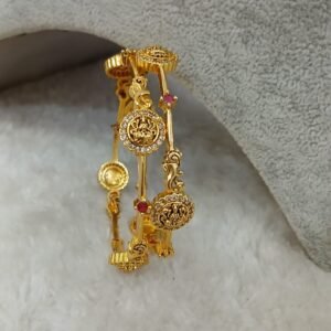 2.6 Round nakshi lakshmi with simple stone detailing Micropolish bangles (set of 2)