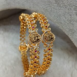 2.6 Bridal nakshi lakshmi with simple stone design Micropolish bangles (set of 2)