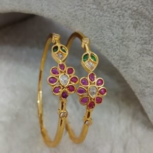 2.6 Simple flower kada pattern Micropolish bangles (set of 2)