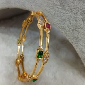 2.10 Simple gold copy multi stone Micropolish bangles (set of 2)