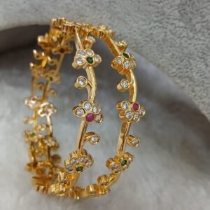 2.10 Wave pattern with flowers Micropolish bangles (set of 2)