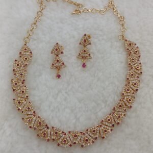Triangle design Micropolish neck set with earrings (White & Pink)