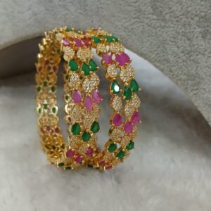 2.6 Heavy multi stone 3D pattern Micropolish bangles(set of 2)