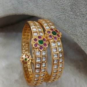 2.6 Full mossanite with ruby flower Micropolish bangles (set of 2)