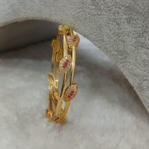 2.6 Plain with oval stone design Micropolish bangles (set of 2)