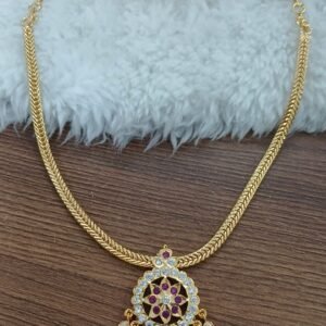 Pink / white stones pendant with Naan chain (Micropolish)