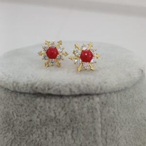 Coral with white snow flake design Micropolish studs